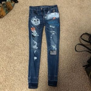 American eagle printed jeans size 0